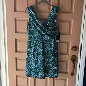 Lands' End Green and Black Patterned Mini Dress